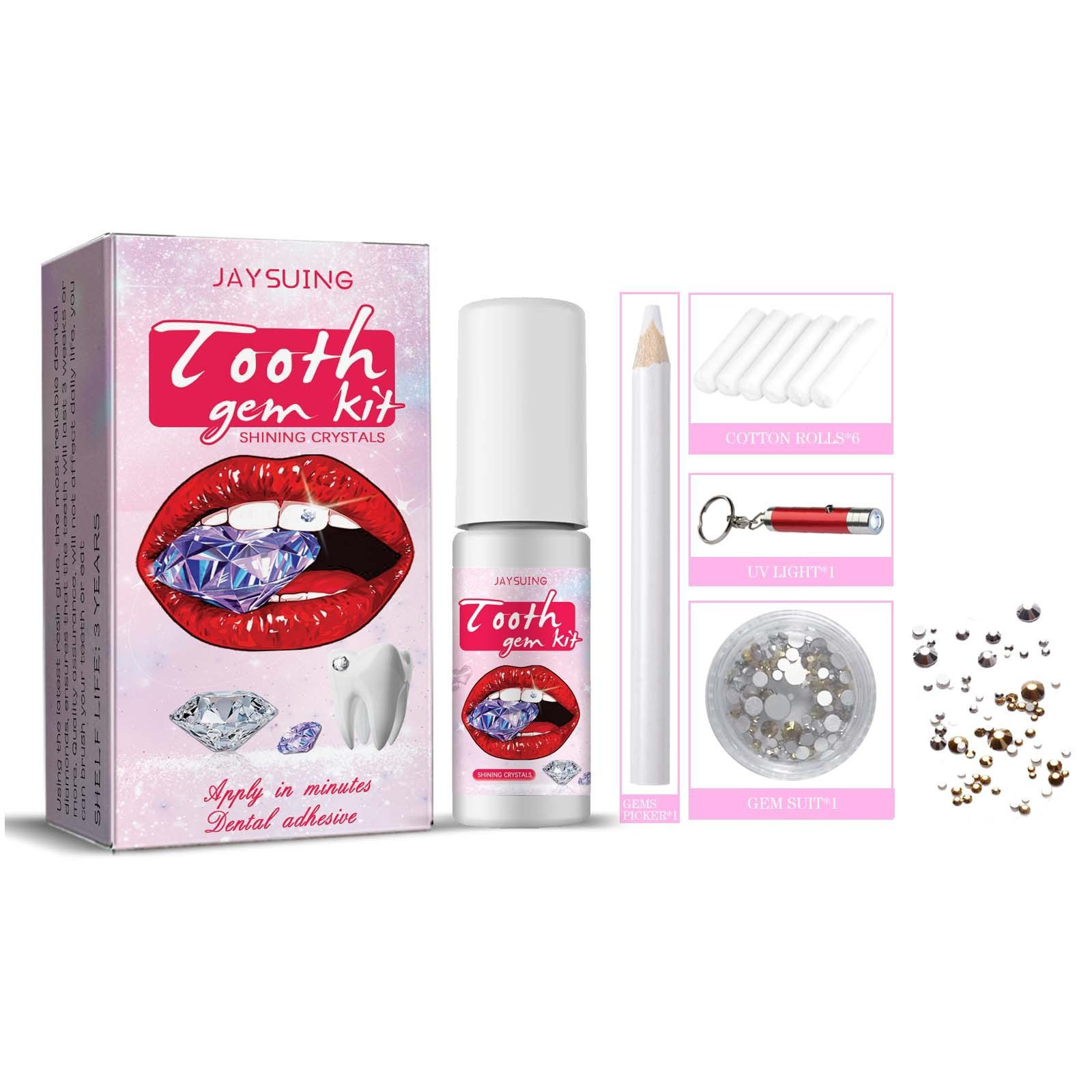 Jaysuing Tooth Gem Kit Dental Jewellery Kit Glamorous Accessories Easy To Remove And Apply Crystal Dental Jewellery Sparkling Dental Adhesive
