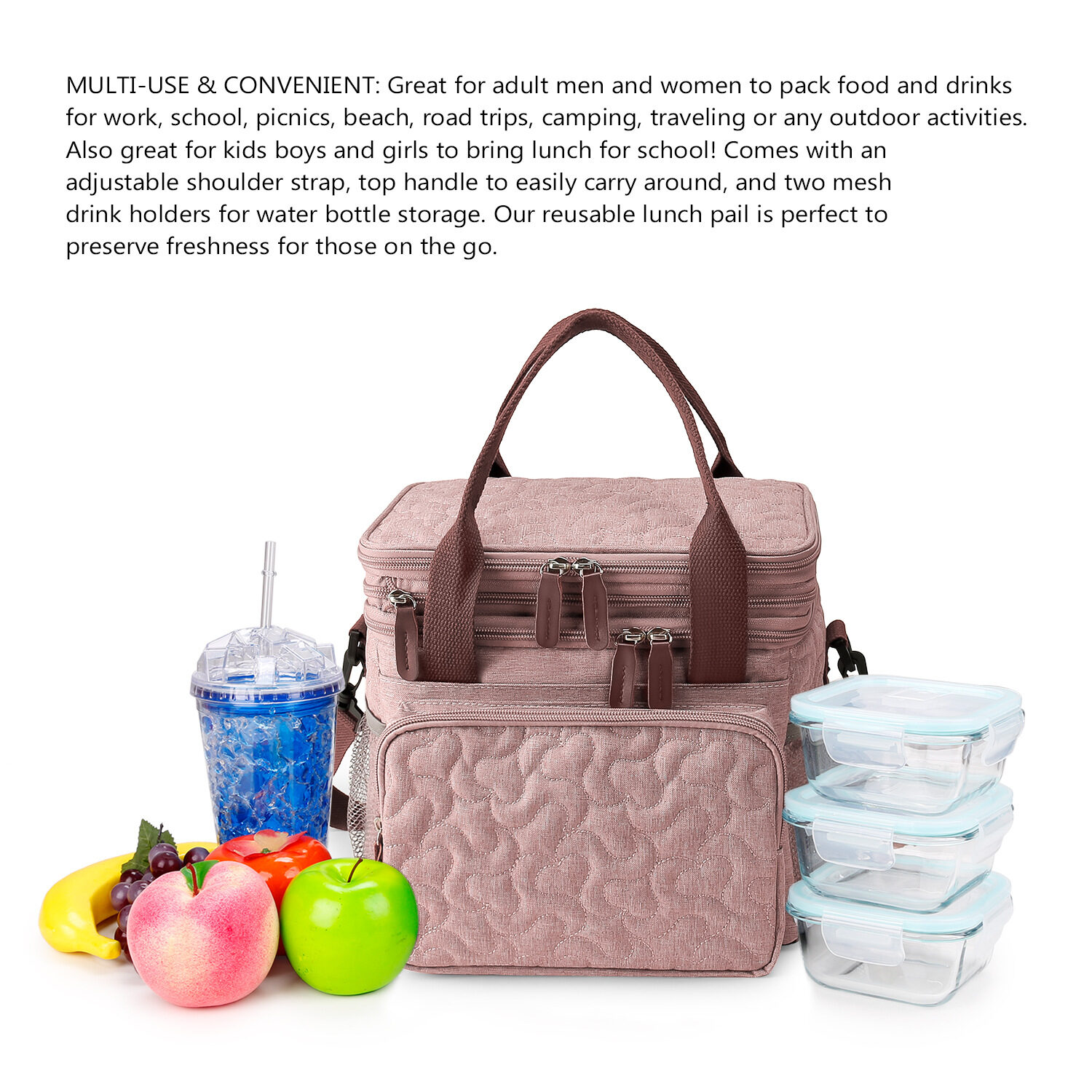 Double-Layer Picnic Thermal Insulated Lunch Bag For Outdoor Travel