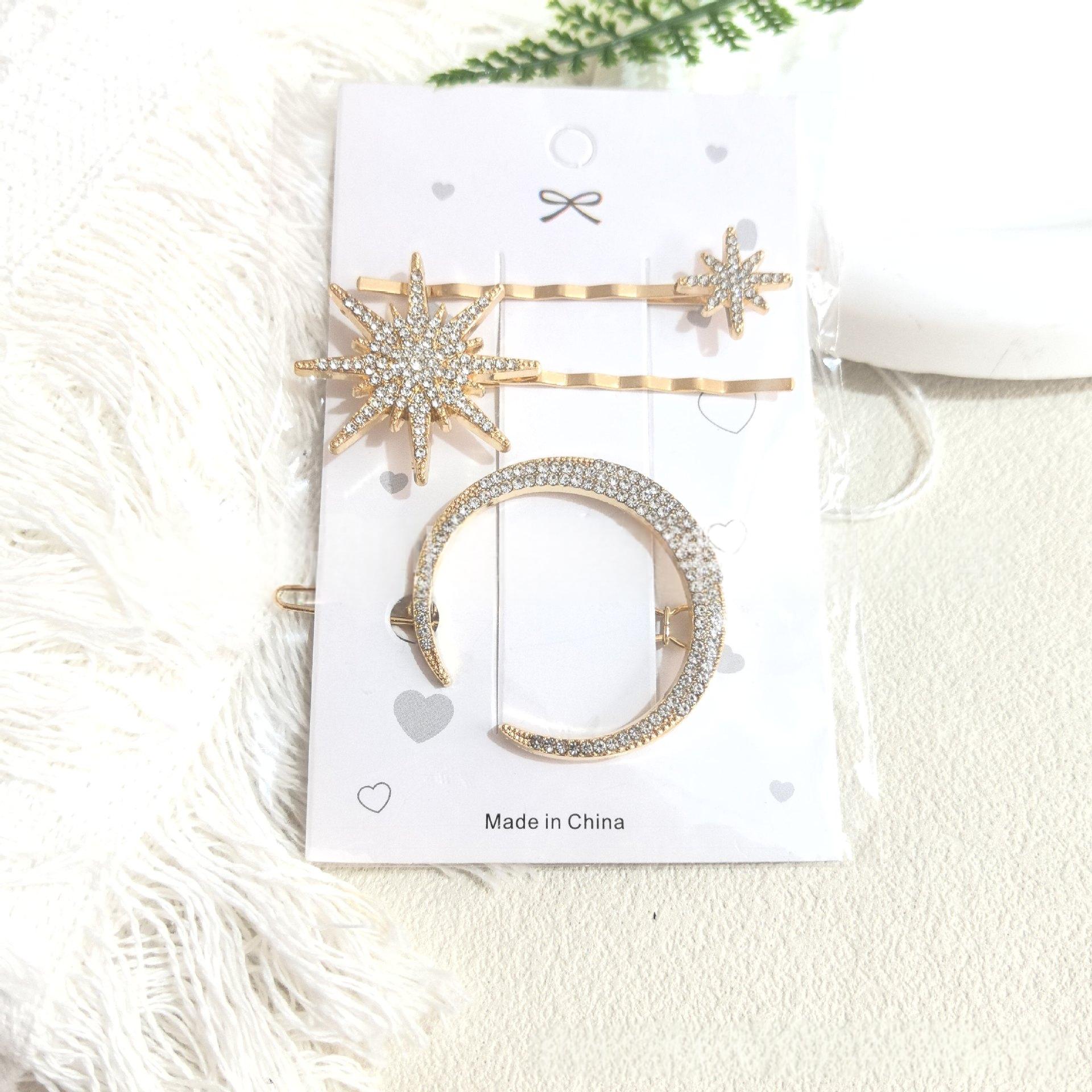 Diamond-studded Hair Clip Moon Sun And Star Hairpin