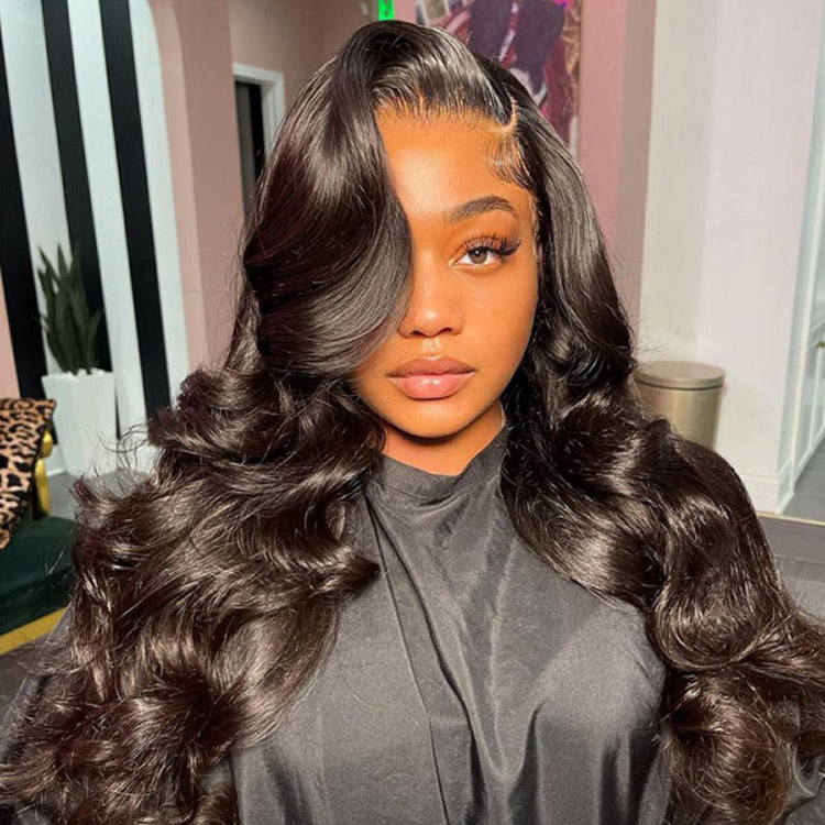 4x7 Lace Closure Wig Human Hair Natural Color Body Three-Dimensional  Wave Density