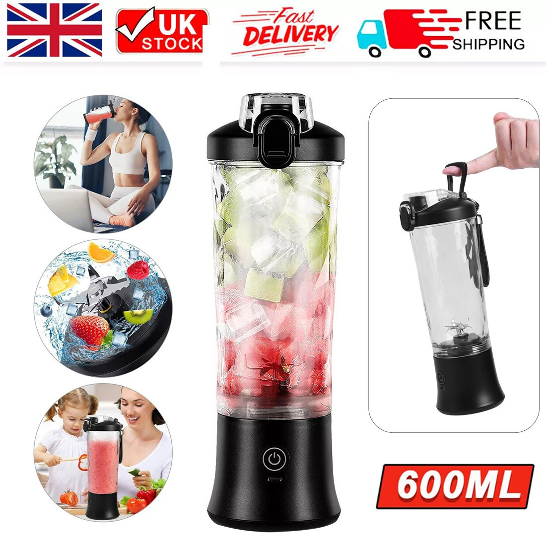 600ML Portable Blender Personal Blenders For Shakes Smoothie Maker Fruit Juicer