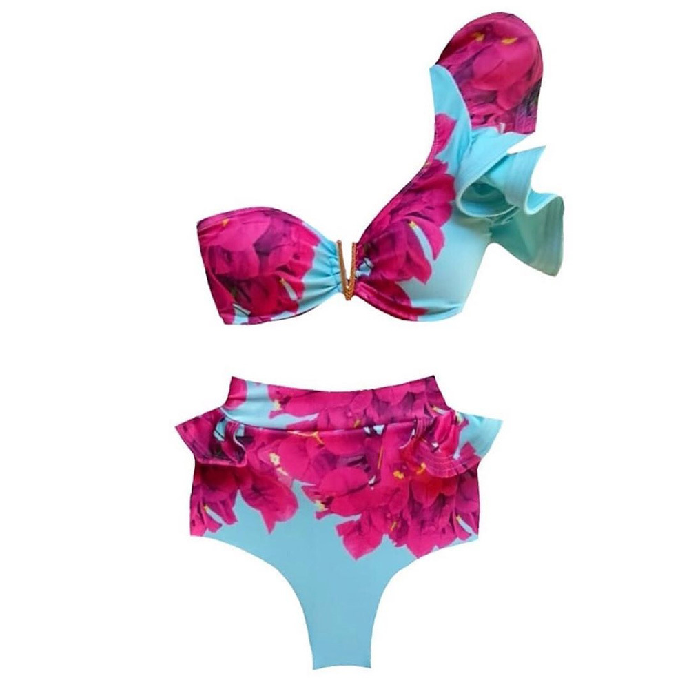 Big Ruffled Strappy Bikini High Waist Swimsuit