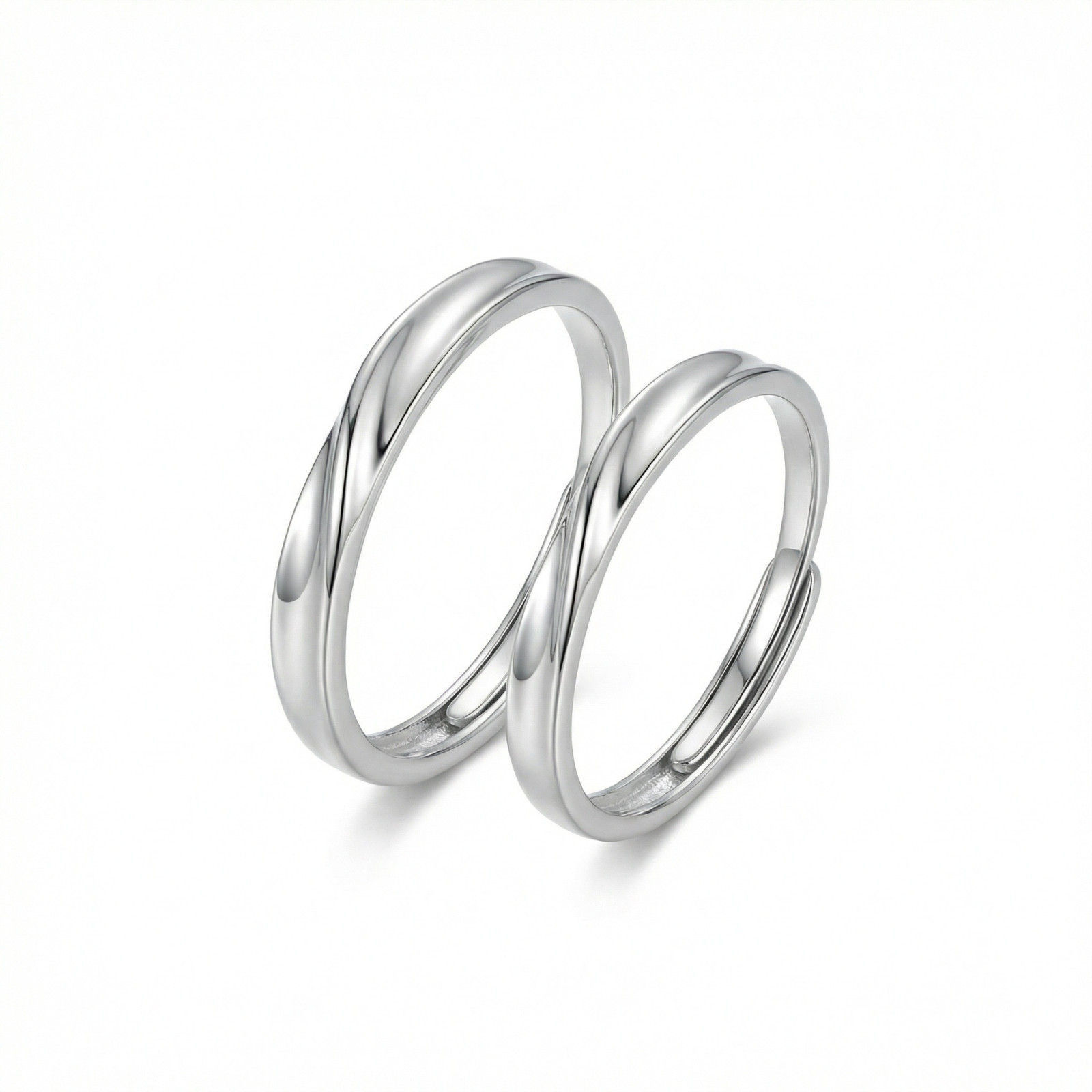 925 Sterling Silver Elegant Minimalist Twisted Silver Couple Rings - Adjustable Promise Wedding Band Set