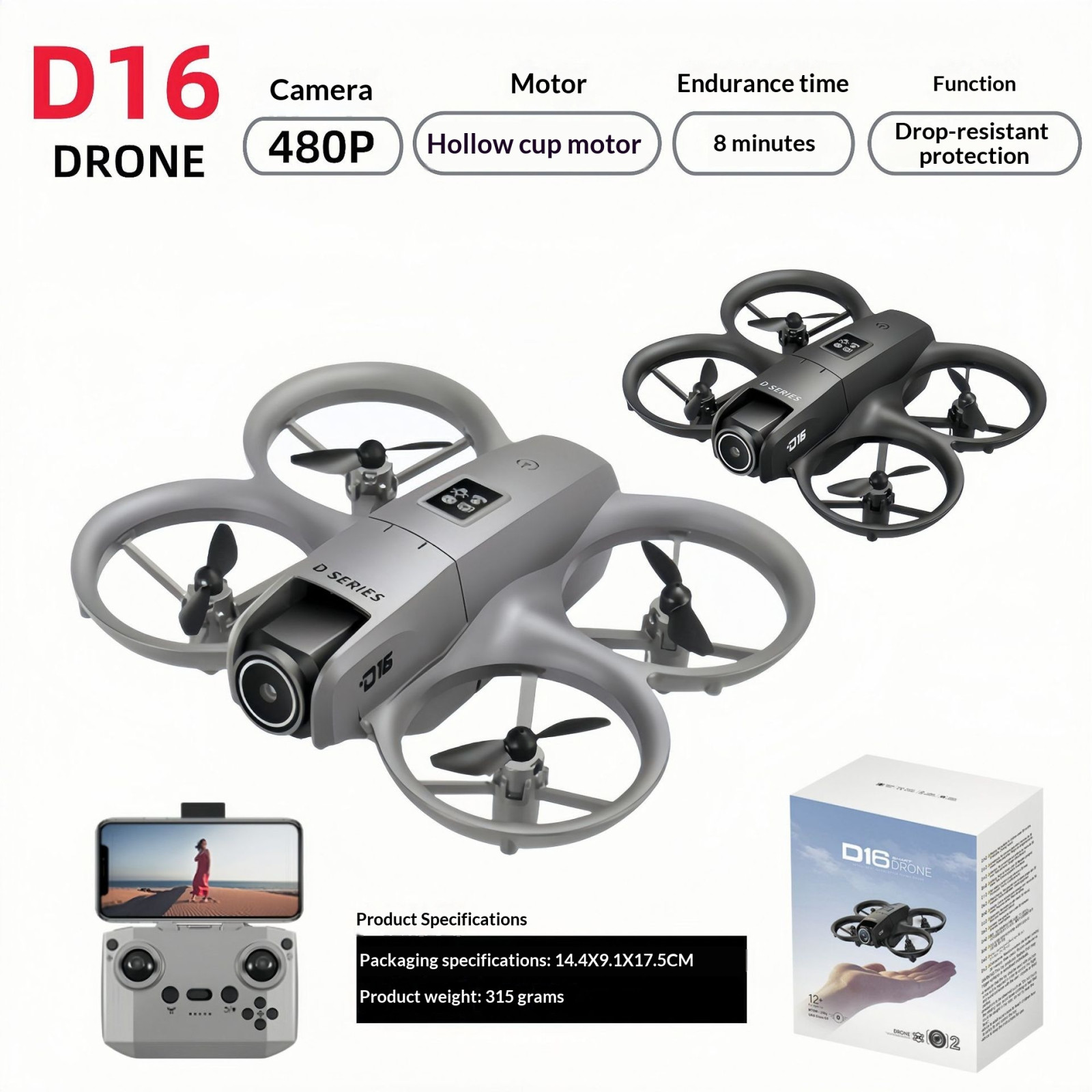 D16 Mini Drone Aerial Photography Dual-Camera Obstacle-Avoidance Racing Drone