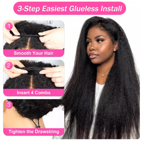 3-in-1 Half Wig Human Hair With Drawstring Kinky Straight Hair